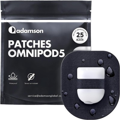 Omnipod 5 Overpatches   25 Waterproof Sweatproof Adhesive Patches Black