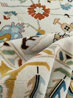 Transitional All Over 100% Wool Rug Hand Knotted Anatolian Turkish Oushak Carpet