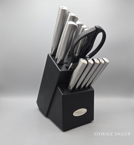 Marco Almond Stainless Steel Chef Cutlery Kitchen with Black Block 13 pc Set