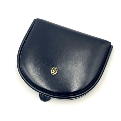 Cartier Pasha de Black Leather Coin Case Purse Genuine Japan