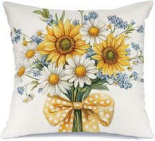 Summer Pillow Cover 18x18 Inch Sunflower Daisy 18" x 18" Pack of 1 Yellow