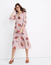 MADEWELL Tie-Sleeve Tiered Midi Dress in Market Bouquet floral wisteria dove 8