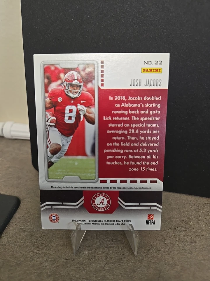 2022 Panini Chronicles Draft Picks - PlayBook Josh Jacobs #22 - Image 2 of 2