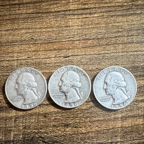 Washington Quarter 1956 Silver 25C Circulated Lot of 3 US Coins Business Strike