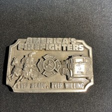 America's Fire Fighters Vintage 1983 Belt Buckle Siskiyou Pewter Made In USA