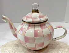 NEW Mackenzie Childs Pink Rosy Check 4 Cup Teapot with lid READ 