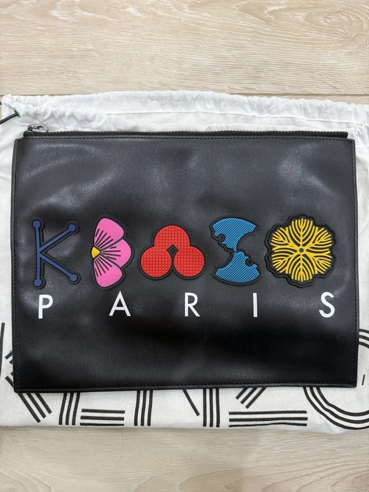 Bolsa Kenzo de cuero negra con logotipo y cremallera Foto 3 de 3