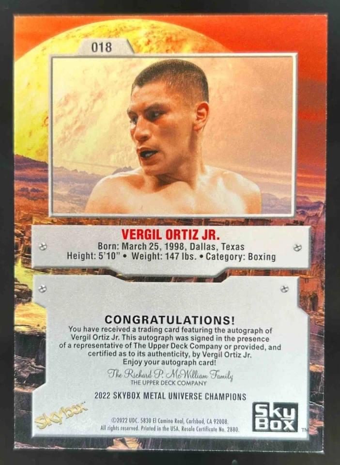 2022 Skybox Metal Universe Champions Vergil Ortiz Jr. Auto #18 - Image 2 of 2