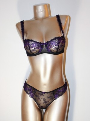 Aubade Paris Sample À Fleur De Toi Black and Purple Set with Jewel 34b S