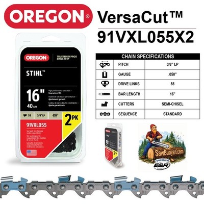 2-pack 16'' Chains fits Stihl MSA 220 C-B, MSE 140, MSE 140 C- Oregon 91VXL055X2