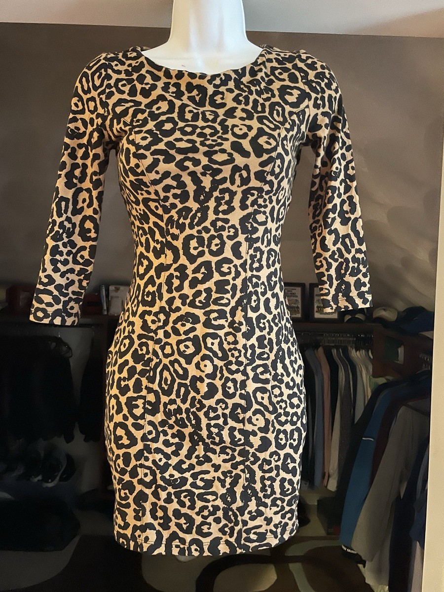 guess cotton dress Guess Leapard Print Black Tan Cut Out Back Sheath Cotton Dress XS
