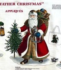 Olde Father Christmas Appliqués 4 Santa Fabric Panels Cranston Printworks 45x18"