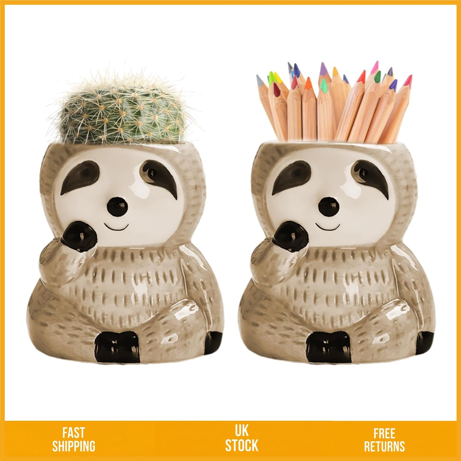 Adorable Sloth Ceramic Succulent Planters and Pen Holders| 2 Pack| 8cm