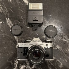 Canon AE-1 Program SLR Film Camera w/ Canon 1:1.8 Lens 50mm FD Flash