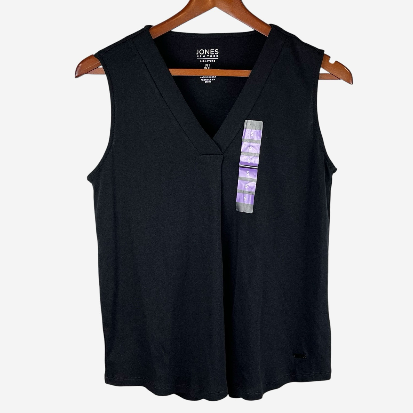 NEW Jones New York Sleeveless Pleated Front Tank Top Size S Black 100% Cotton