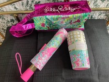 Lilly Pulitzer Folding Travel Umbrella And Travel Mug With Gift Bag