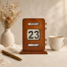 Retro  Perpetual Calendar Reusable Wooden Desk Calendar Eco Friendly Office