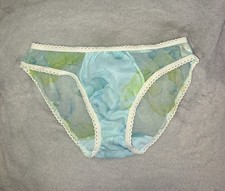 Vtg 60s Bikini Panty Sheer Chiffon Medium Fits Small Blue Yellow Floral Coquette