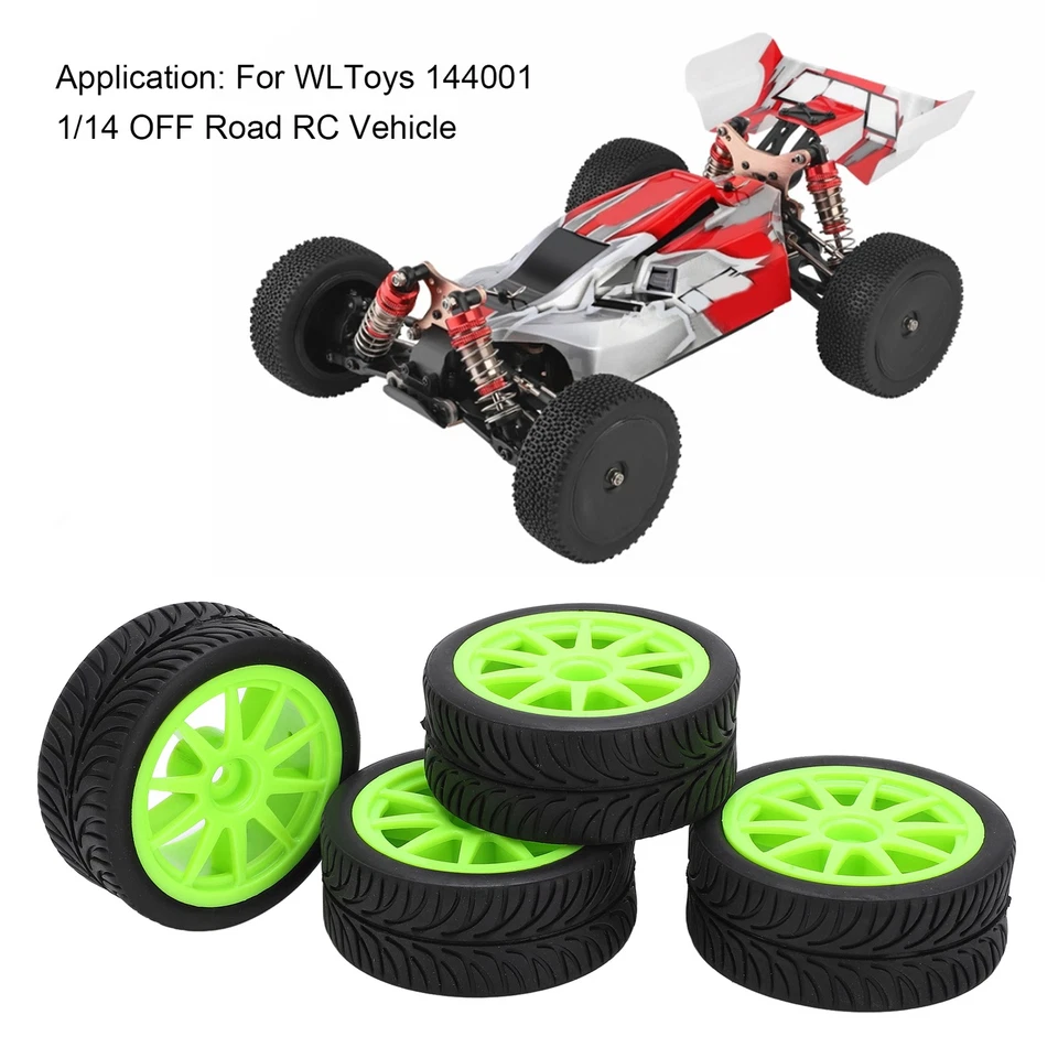 4Pcs RC Gummi Reifen 65mm Auto Reifen Räder Starke Reibung Für WLToys 144001 BL - Bild 3 von 4