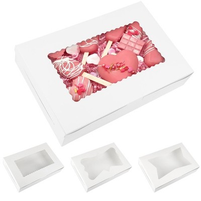 48pcs Bakery Boxes,12x8x2.5 Inches Cookie Boxes with 3 Style Window for Choco...