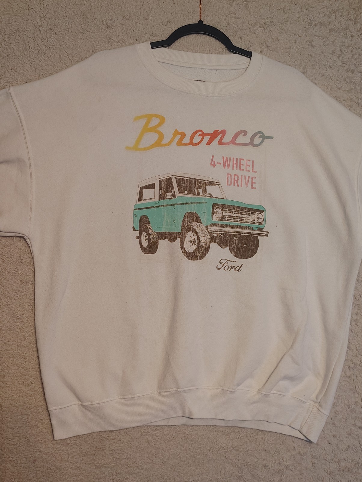 🌻 Ford Bronco Sweatshirt Women Size XL Ivory Crew Neck Long Sleeve Pullover 🆕