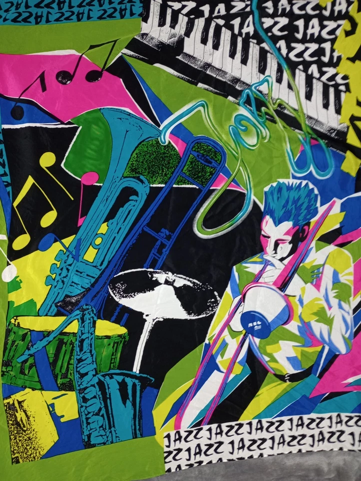 Bufanda de seda vintage música jazz audaz brillante 34x33 trombón único casca años 80 Foto 2 de 4