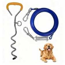 Dog Tie-Out Cable and Stake, 30 FT Heavy Duty Dogs Lead Cable with Detachable...