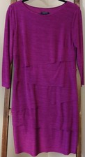 Tahari Arthur S. Levine Women's 10 Purple Solid Scoop Neck Layered Ruffle Dress