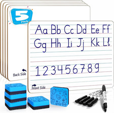 5 Pack Lined Dry Erase Boards with Markers and Erasers, 9X12 Inch Double Sided W