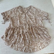 Aerie Brown & White Chiffon Wide Sleeve XS/S Flowy Oversized Mesh Dress Coastal