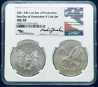 2021 ASE Last-First Day of Production-2 Coin Set MS70 Mercanti