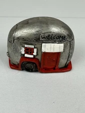 Fairy Garden Forest Decor Accents Silver Camper w/Red Door 2.25”x 3” 