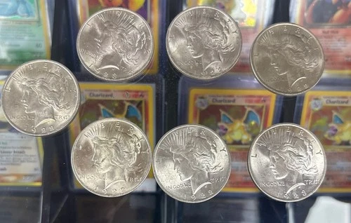 7 Peace Dollars 90% Silver US Coins Lot Bullion Stack