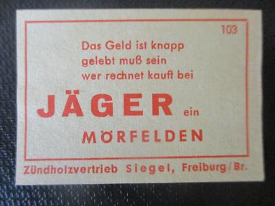 (14153) Reklame / Streichholzetikett Jäger, Mörfelden