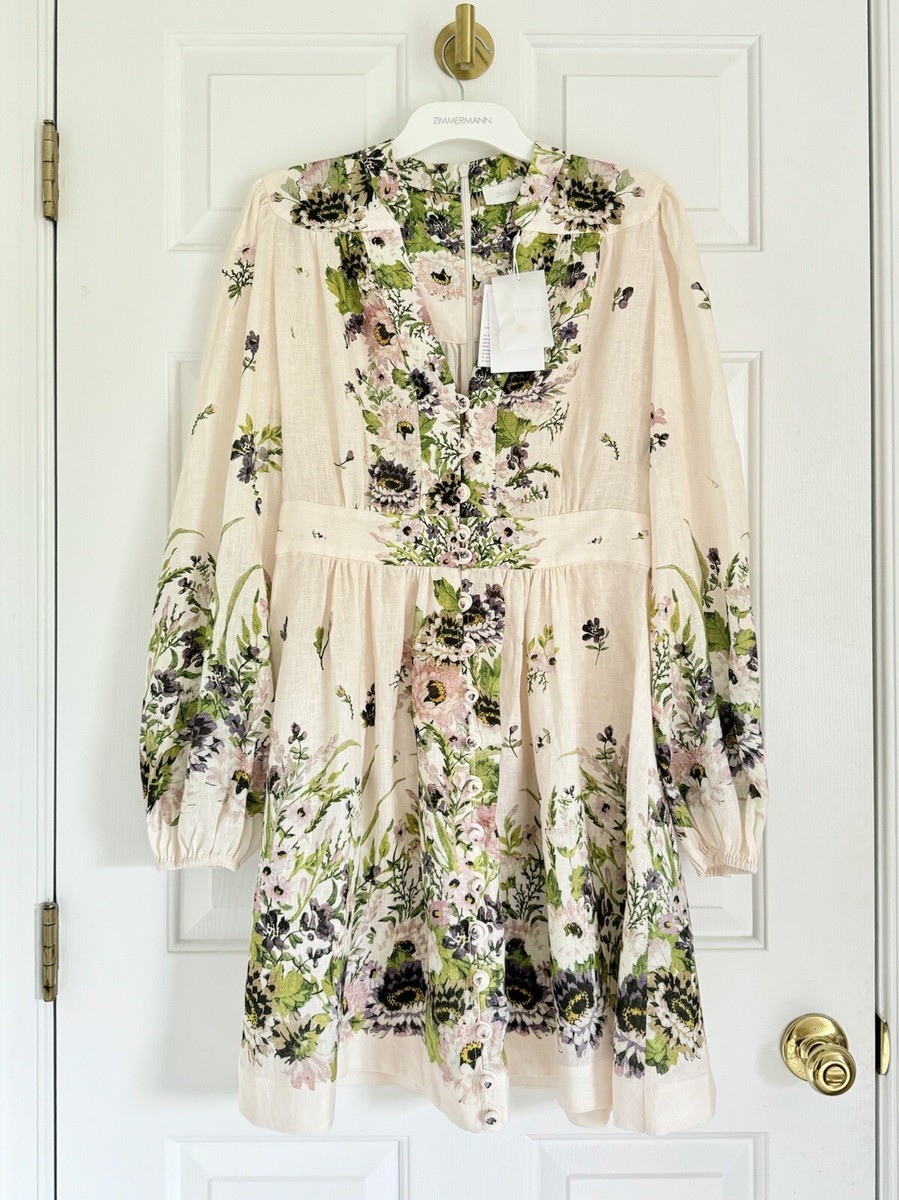【日本入手困難】Floral print linen mini-dress ワンピース NWT $750 Zimmermann Halliday Natura Plunge Floral Cream Mini