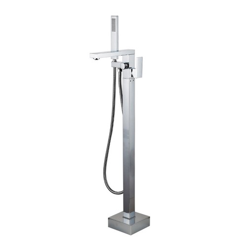 Chrome Floor Mount Free Standing Tub Mixer Faucet Tub Filler Hand Shower Taps - Picture 2 of 5