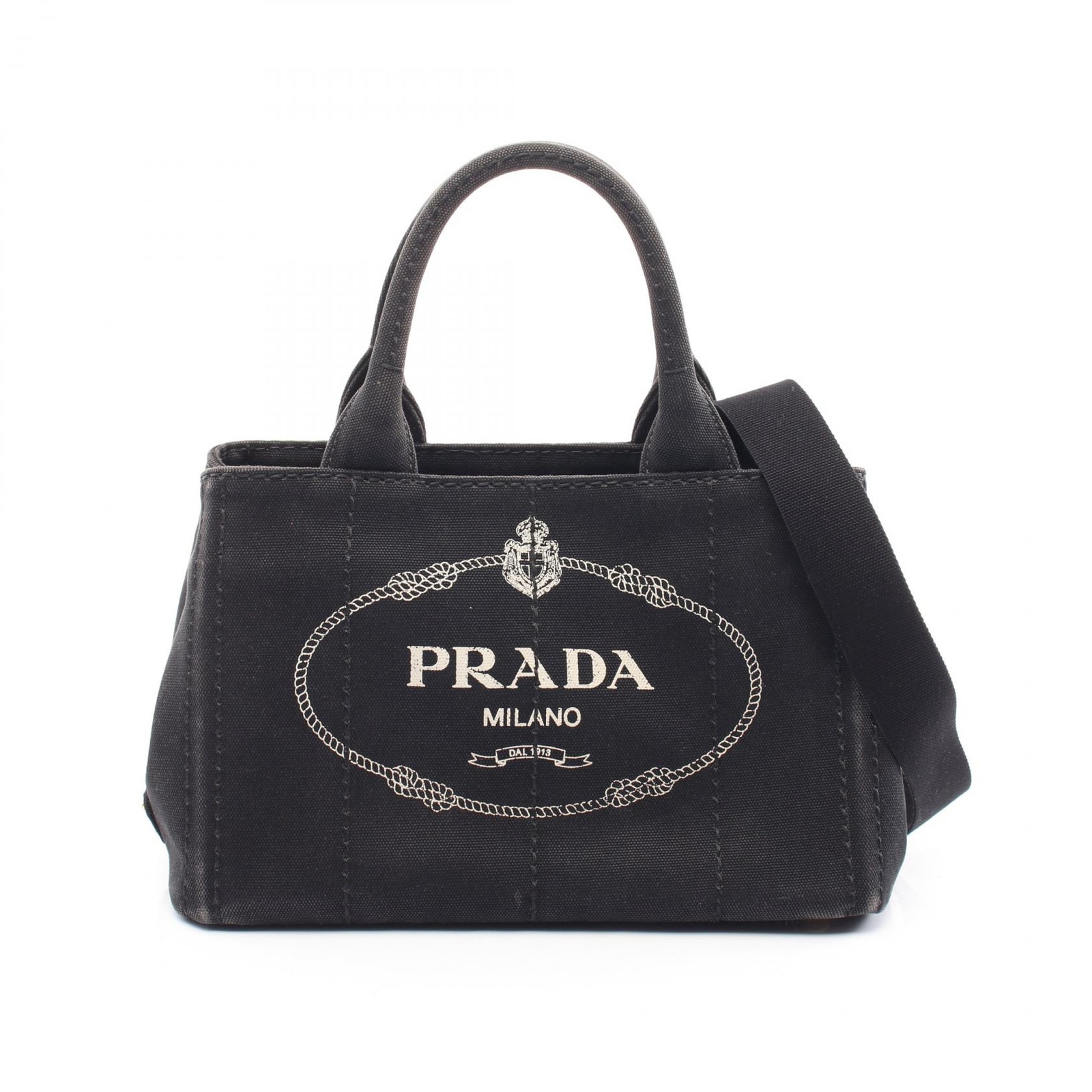 PRADA CANAPA Canapa 2way Shoulder Tote Hand Bag 1BG439 canvas Black Used Women