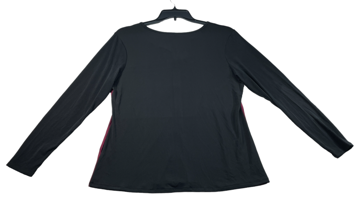 NY Collection Blouse Womens Size XL Burgundy Black Button Accent V