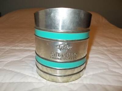 Vintage Foley Sift-Chine Triple Screen Flour Sifter 2 Turquoise Bands Nice