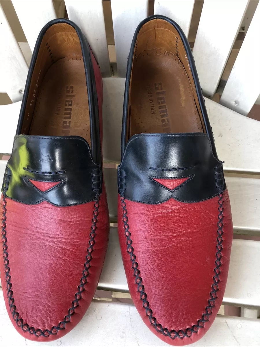 Stemar Driving Shoes Very Soft Blue and Red Leather U.K. 7 1 2 EU41.5 Italy