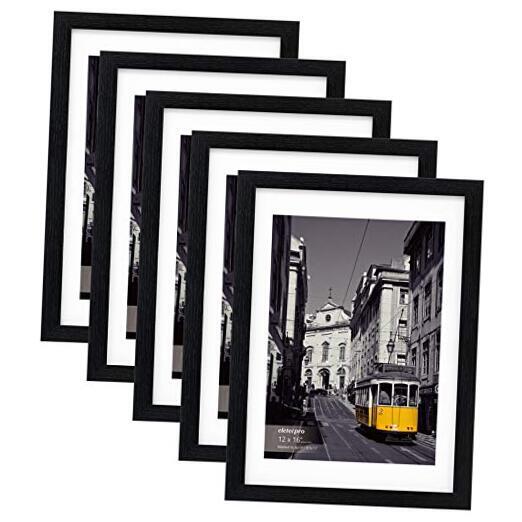 Picture Frames Set of 5, Display 8x10 or 8.5x11 Photo Frame with 12x16 Black-image