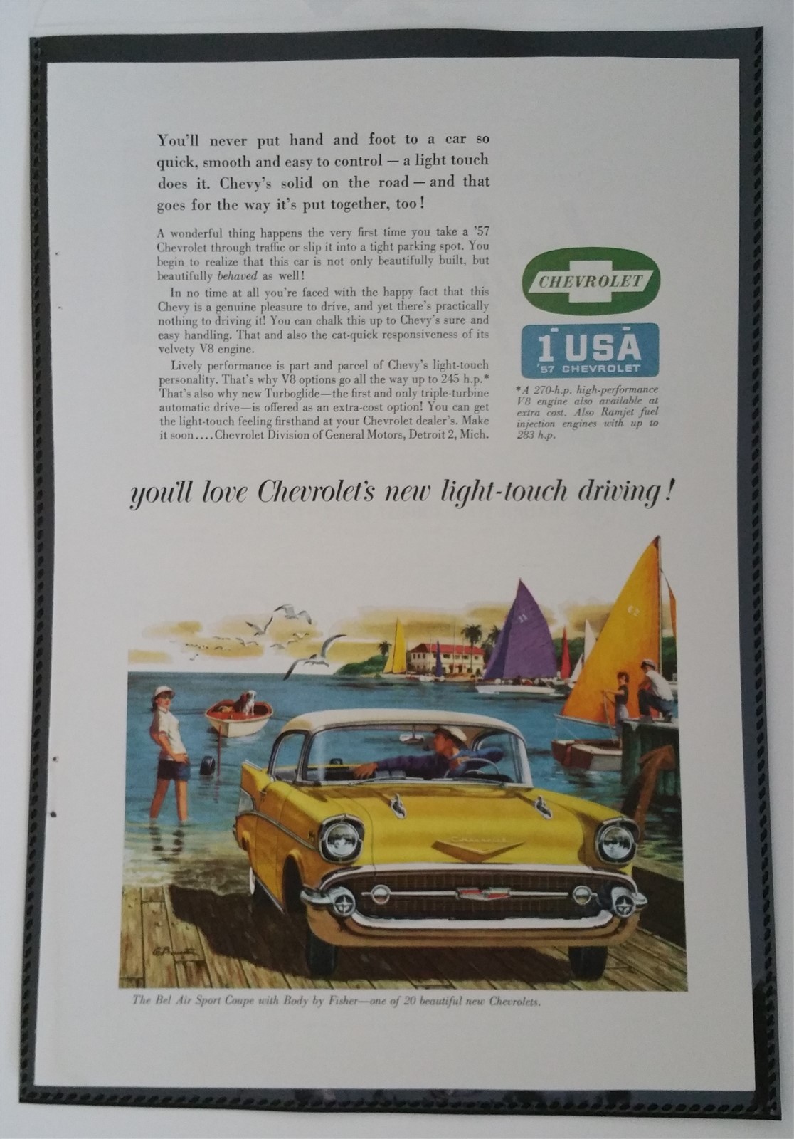 Vintage 1957 Chevrolet Bel Air Sport Coupe Body by Fisher -  Full Page AD