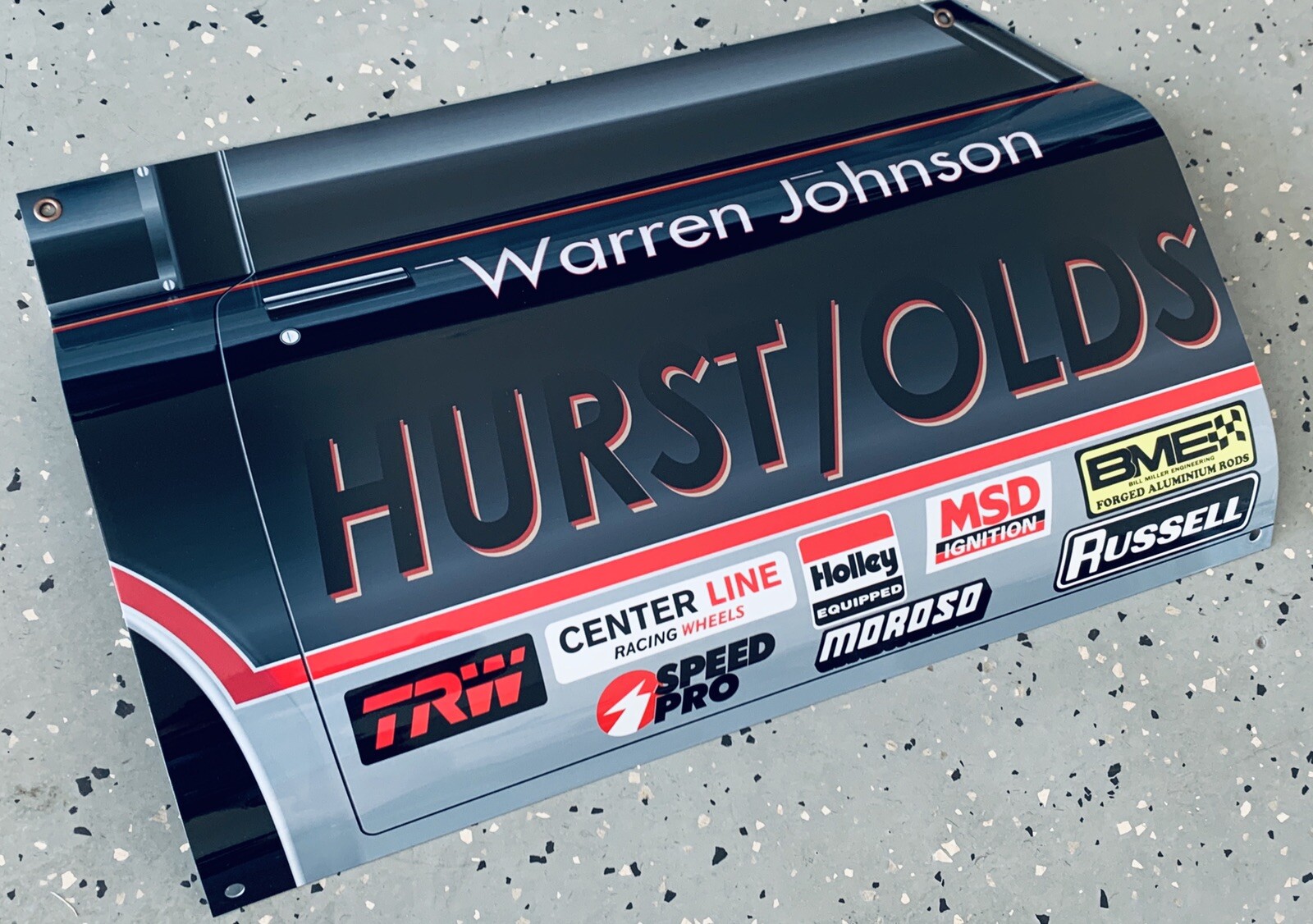 WOW! HURST/OLDS Warren Johnson RACE CAR DRAG RACING Door Curved Sign ...