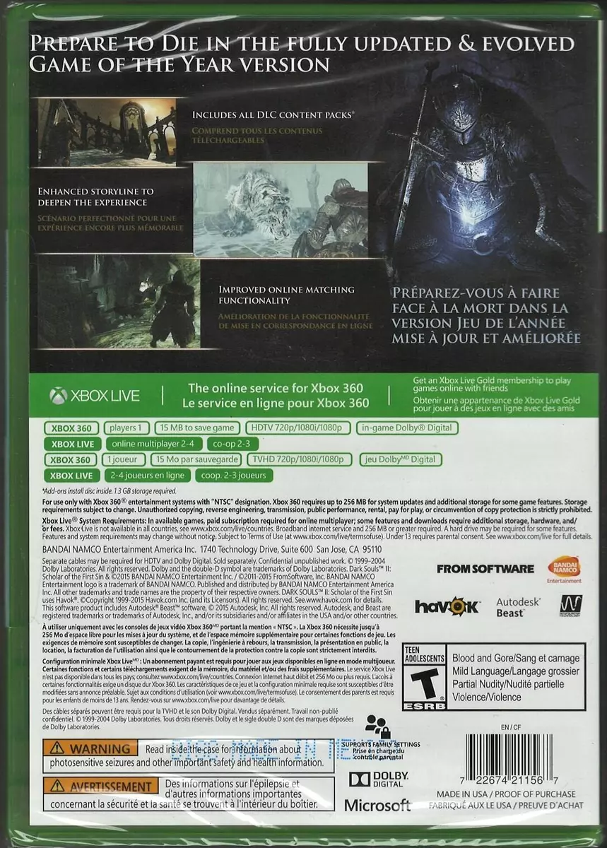 Dark Souls 2 Scholar Of The First Sin, Bandai Namco, XBOX 360, 722674211567  