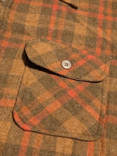 Vtg Dolphin Flannel Shirt - LARGE Korea Made - Brown / Orange Long Sleeve Button - Picture 8 of 24