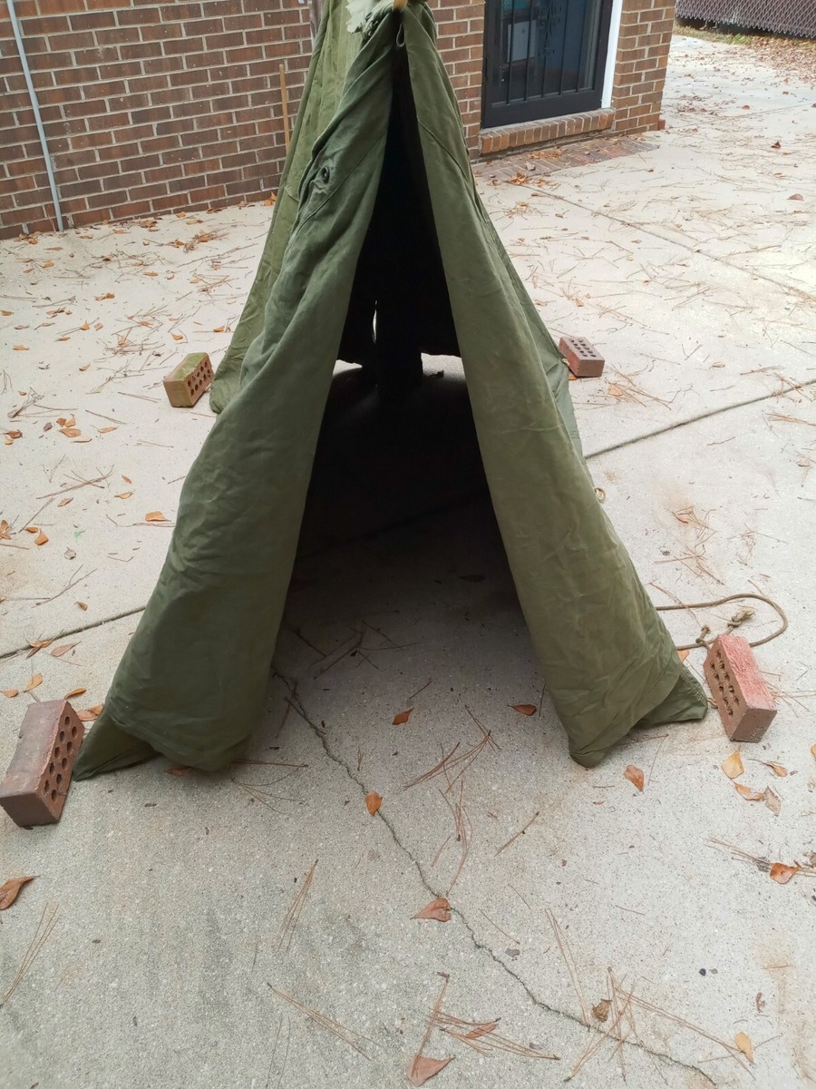 Vintage Pup Tent 1945 Pup Tent, X US Army OD Shelter Halves, Poles