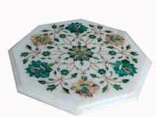 Tavolino da caffè angolare in marmo 12" pietre preziose floreali intarsiate arte decoro