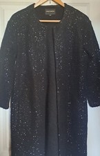 Clements Ribeiro Black Coat / Jacket Boiled Wool Mix Sequin Easy Unlined 12 M 38