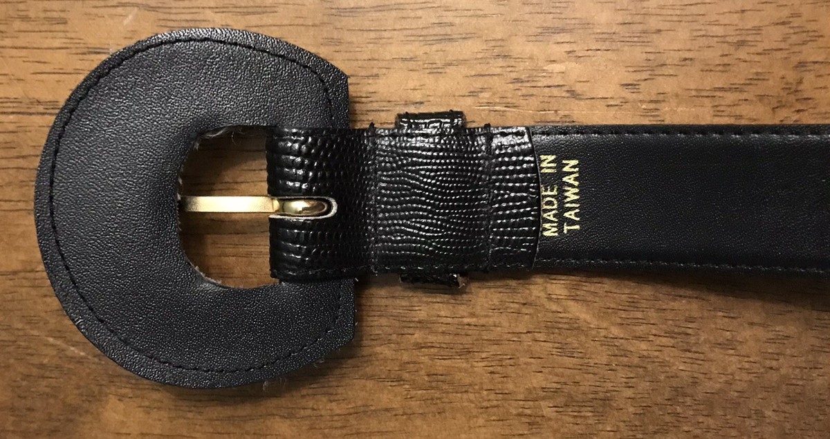 Womens Haberdasher Leather Lizard Embossed Black Belt Sz L 