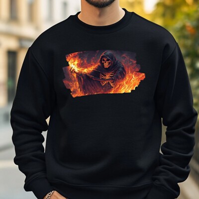 Grim Reaper On Fire Sweatshirt Cosy And Perfect For Any Occasion Sbis4XL